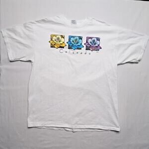 Vintage Colorado Flower Shirt White Womens Nature Floral Graphic Tee 90s